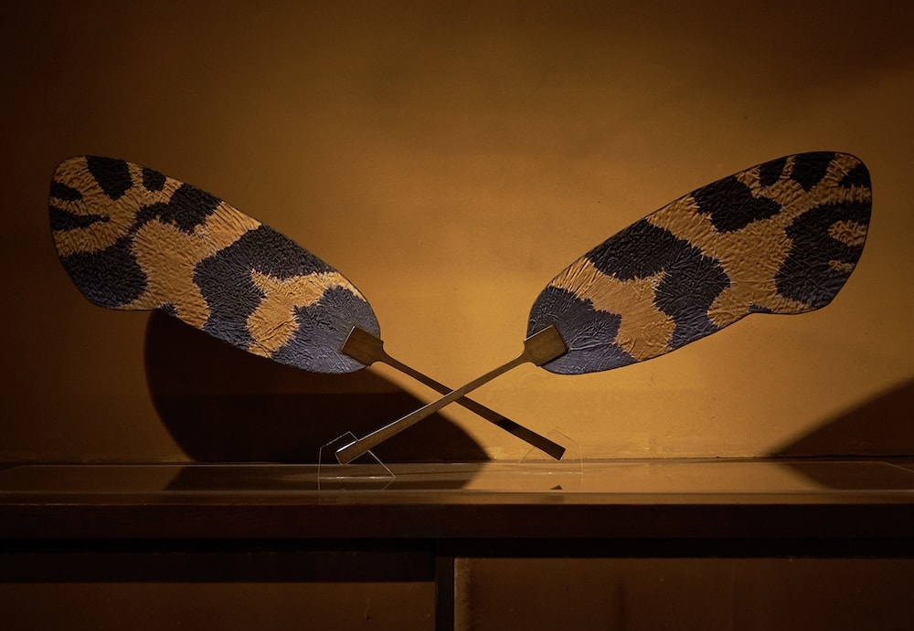 Shibori round fan with wing pattern of the bagworm moth